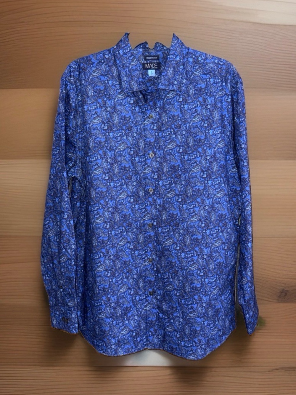Made C. Newton Men’s Blue Paisley Long-Sleeve Mod. Fit Button-Down Shirt-L-EC